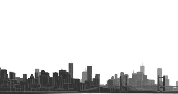 Stadspanorama Met Wolkenkrabbers Rendering — Stockfoto