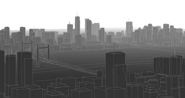 City Panorama Med Skyskrapor Rendering — Stockfoto