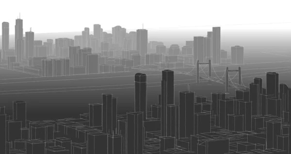 Panorama Miasta Drapaczami Chmur Renderowanie — Zdjęcie stockowe