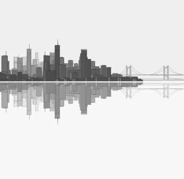 城市全景 摩天大楼 3D渲染 — 图库照片
