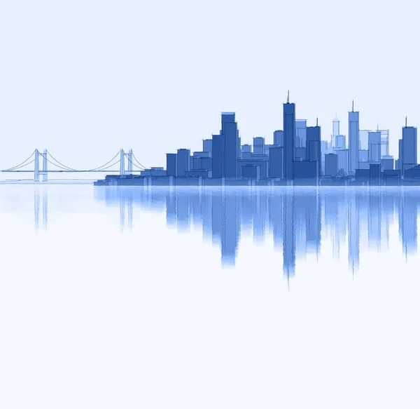 Városi Panoráma Felhőkarcolókkal Renderelés — Stock Fotó