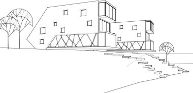 ev binası çizimi 3d illüstrasyon