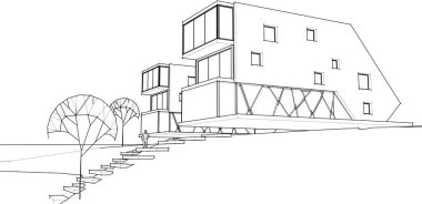 ev binası çizimi 3d illüstrasyon