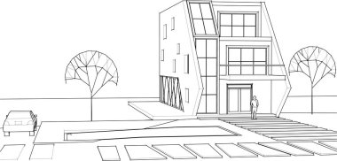 ev binası çizimi 3d illüstrasyon