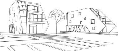 ev binası çizimi 3d illüstrasyon