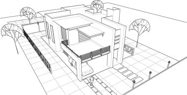 ev binası çizimi 3d illüstrasyon