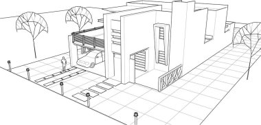 ev binası çizimi 3d illüstrasyon