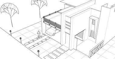 ev binası çizimi 3d illüstrasyon