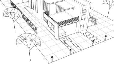 ev binası çizimi 3d illüstrasyon