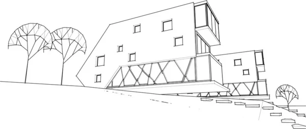 Casa Edificio Boceto Ilustración — Vector de stock