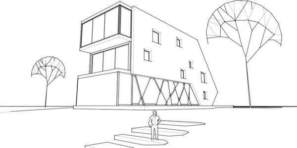 Casa Edificio Boceto Ilustración — Vector de stock