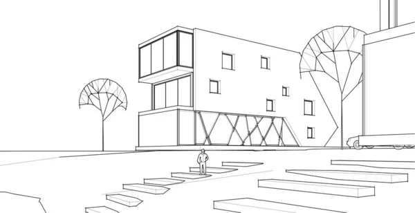 Haus Gebäude Skizze Illustration — Stockvektor