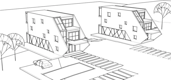 Maison Bâtiment Croquis Illustration — Image vectorielle