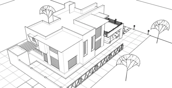 Casa Edificio Schizzo Illustrazione — Vettoriale Stock