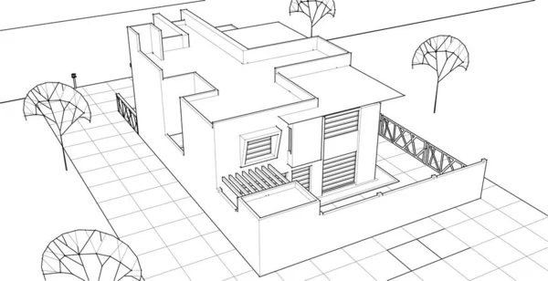 House Building Sketch Illustration — Stock Vector