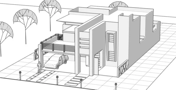 Hus Byggnad Skiss Illustration — Stock vektor
