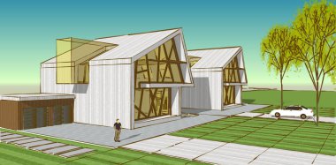 Kasaba mimari konsepti 3D görüntüleme