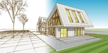 Kasaba mimari konsepti 3D görüntüleme