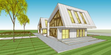 Kasaba mimari konsepti 3D görüntüleme