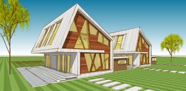 Kasaba mimari konsepti 3D görüntüleme