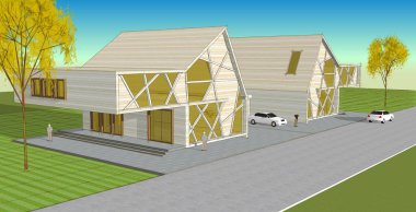 Kasaba mimari konsepti 3D görüntüleme