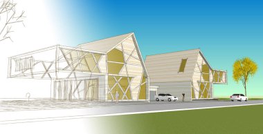 Kasaba mimari konsepti 3D görüntüleme