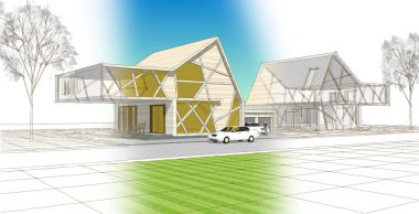 Kasaba mimari konsepti 3D görüntüleme