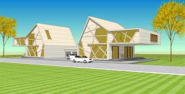 Kasaba mimari konsepti 3D görüntüleme