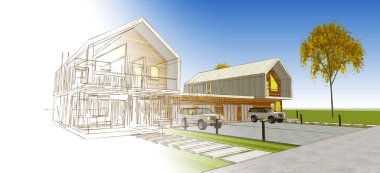 modern konut mimarisi 3D görüntüleme 