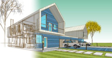 modern konut mimarisi 3D görüntüleme 