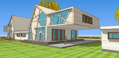 modern konut mimarisi 3D görüntüleme 