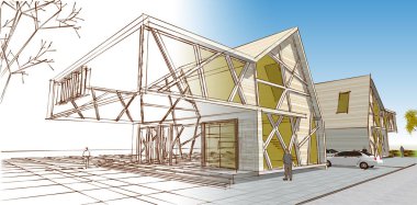 modern konut mimarisi 3D görüntüleme 