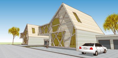 Kasaba mimari konsepti 3D görüntüleme