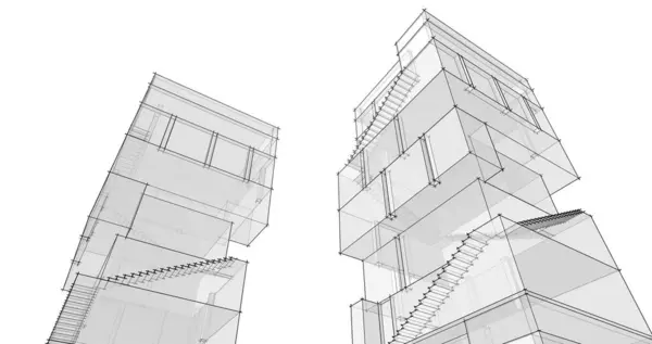 抽象建筑概念3D渲染 — 图库照片