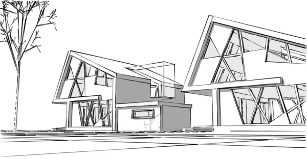 タウンハウス建築コンセプト3Dレンダリング — ストック写真