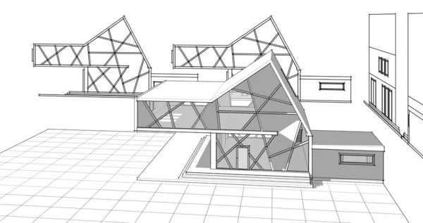 Haus Architektonische Projektskizze — Stockfoto