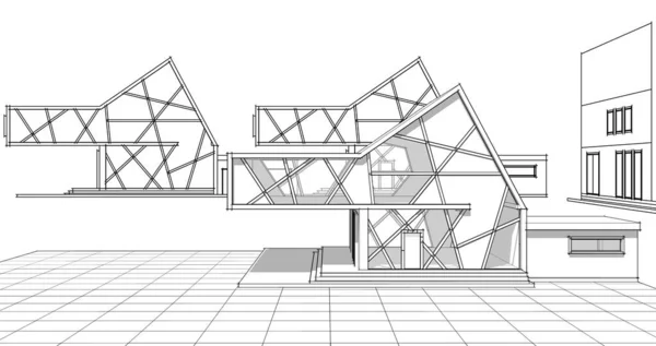 家の建築プロジェクトのスケッチ3D — ストック写真
