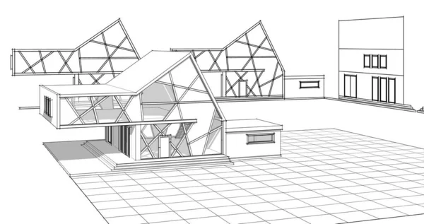 Schiță Proiect Arhitectural Casa — Fotografie, imagine de stoc