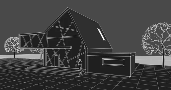 現代住宅建築3Dレンダリング — ストック写真