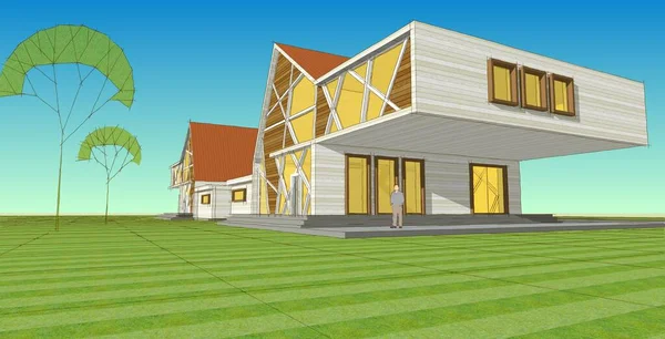 townhouse architectural concept 3d rendering
