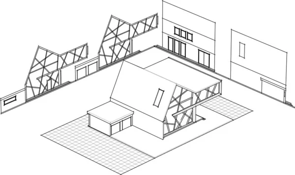 現代住宅建築3Dレンダリング — ストックベクタ