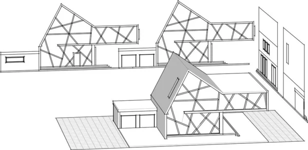 Arquitectura Residencial Moderna Rendering — Vector de stock