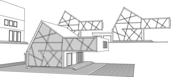 现代住宅建筑3D渲染 — 图库矢量图片