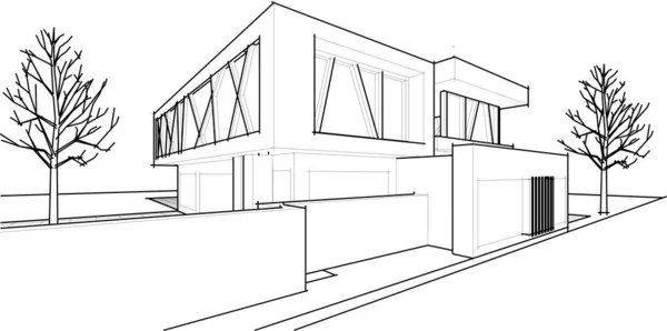 Architettura Residenziale Moderna Rendering — Vettoriale Stock