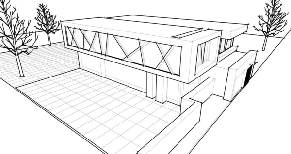 Architecture Résidentielle Moderne Rendu — Image vectorielle