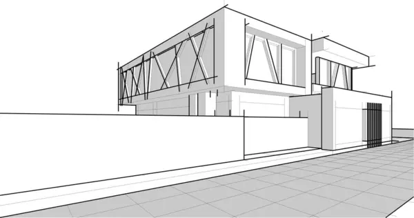 现代住宅建筑3D渲染 — 图库矢量图片