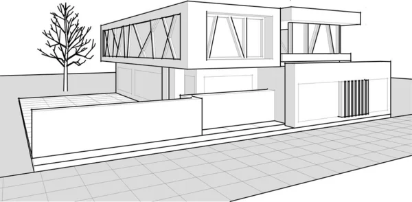 Arquitectura Residencial Moderna Rendering — Vector de stock