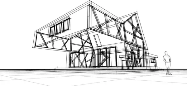 Architecture Résidentielle Moderne Rendu — Image vectorielle