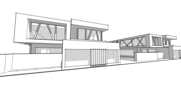 タウンハウス建築コンセプト3Dレンダリング — ストック写真