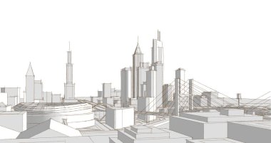 Modern şehir mimarisi. 3d illüstrasyon